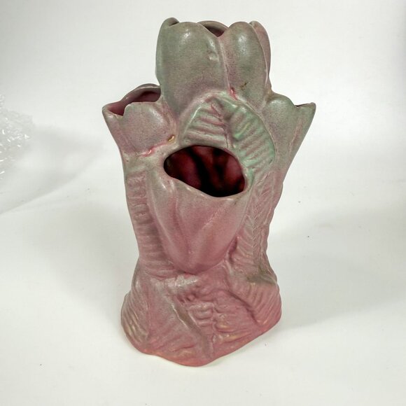 Vintage Niloak Pottery Ozark Dawn Pink Crocus Tulip Vase Flower Frog - Picture 3 of 5